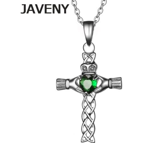 925 Sterling Silver Jewelry Green CZ Irish Keltic Knot Claddagh Cross Womens Wedding Bridal Pendant Necklaces 6pcs Lot Wholesale