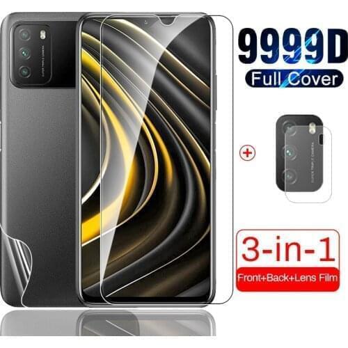 Screen protectors tempered glasses for xiaomi poco m3 m 3 pocom3 6.53 camera lens protect film back hydrogel film poco m3 glas