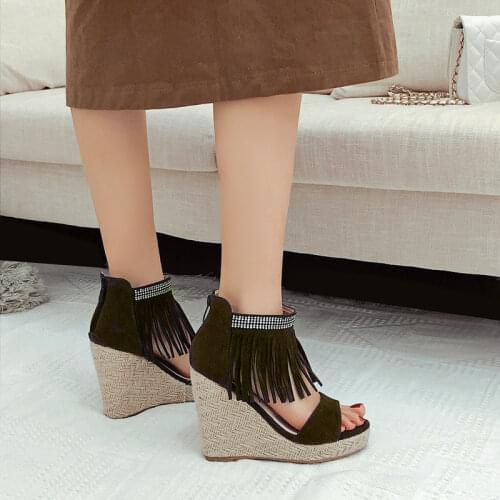 Fashion Tassel High Wedge Zip Platform Sandals Women Extreme High Heels Shoes for Summer 2021 Black Gray Wholesale