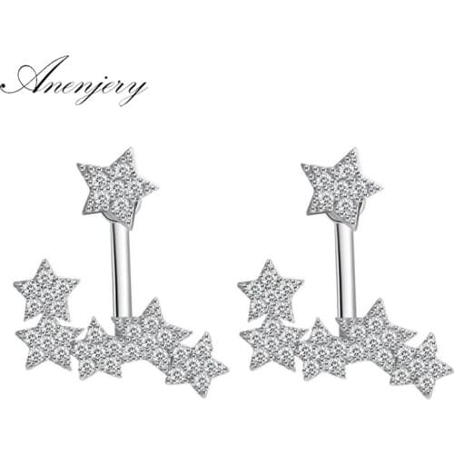 ANENJERY 925 Sterling Silver Sweet Fashion Dazzling Zircon Star Stud Earrings For Women Girl Giftoorbellen S-E526