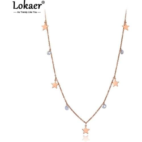 Lokaer Fashion Titanium Stainless Steel Star Charm Choker Necklaces Bohemia CZ Crystal Pendant Necklace For Women Girls N20004