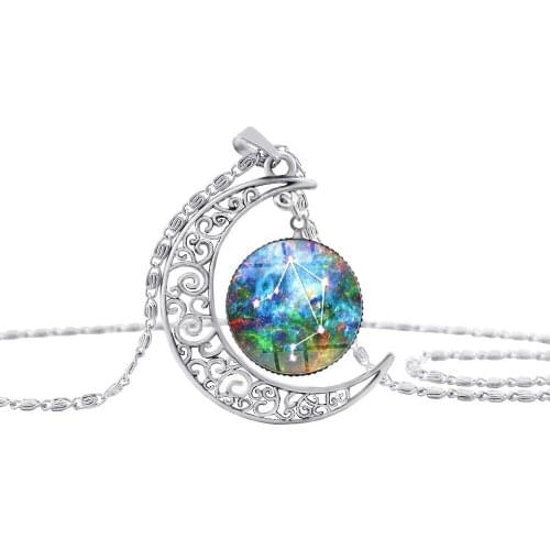 1 Star Sky Universe Planet 12 Constellation Libra sign Crescent Necklace Geometric Pendant Necklace Half Moon Zodiac jewelry