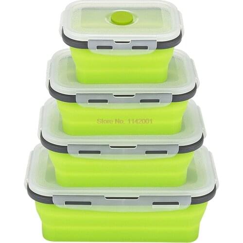10set 4Pcs/set Silicone Rectangle Lunch Box Collapsible Bento Box Folding Food Container Bowl 350/500/800/1200ml for Dinnerware