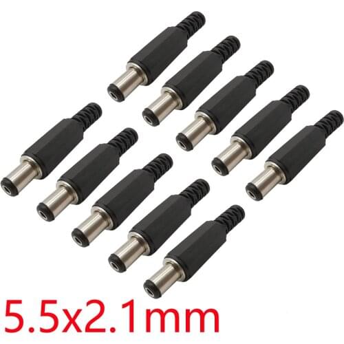 100Pcs 5.5mm x 2.1mm DC Power Male Plug Connector 5.5*2.1mm DC Supply Socket Adapter 5.5x2.1mm Power Plugs Length 9mm