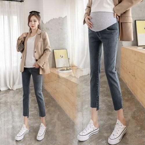18461# Maternity pants Spring Autumn Slimming Maternity Jeans Belly Support Pants Elastic Waist Maternity Trousers