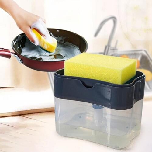 2 in 1 Soap Dispenser Pump Sponge Holder Countertop Dishwashing Liquid Container