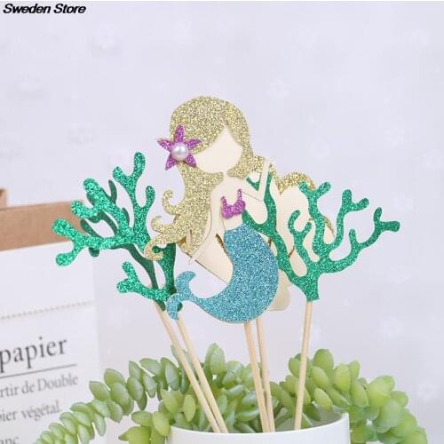 6pcs/set Fishtail Cake Topper For Childrens Day Party Supplies Birthday Dessert Cute Mermaid Decorations Laser
