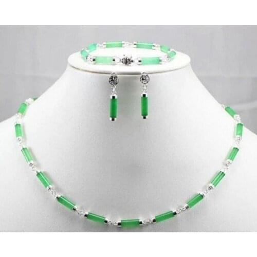 Free Shipping Natural green jade Sterling Silver 925 Fortune Necklace Earrings Bracelet Set