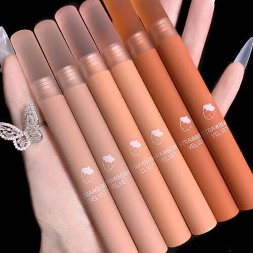 6 Colors Lip Gloss Strawberry Lip Mud Matte Lip Glaze Sexy Lipstick Waterproof Pigment Maquillaje Makeup with Strong Box