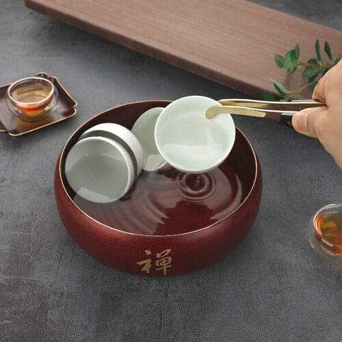 Pure copper tea wash large pen wash household water wash water bowl large container wash tea cup basin kungfu tea set