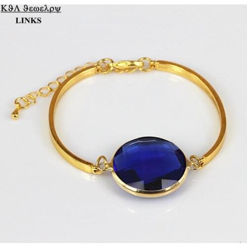 Blue Crystal Glass Quartz Stone Bangle Fashion Charm Beads Bracelets For Women Pulseras Mujer Valentines Day Gift