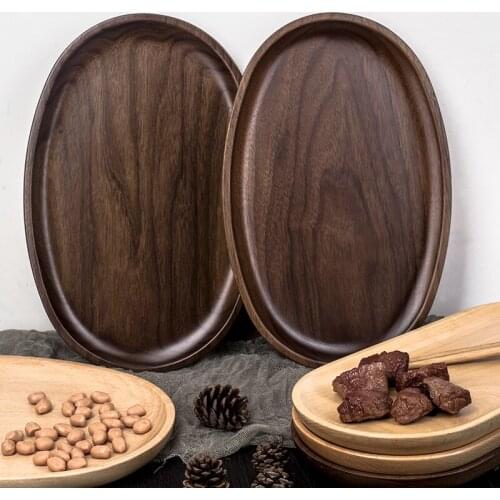 Black walnut tray solid wood tea tray Japanese style wooden tray rectangular household tea cups and tableware dim sum tray