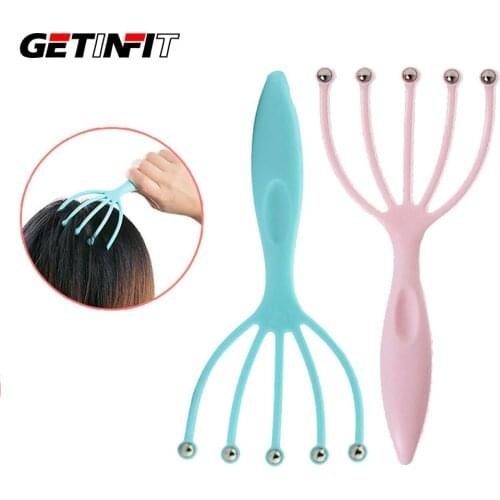 Head Scalp Neck Massager Comb Roller Five Finger Claws Steel Ball Hand Held Relieve Head Pressure Massager