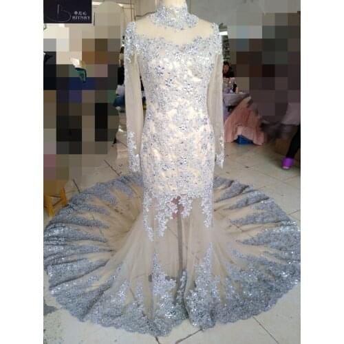 BRITNRY Elegant High Neck Mermaid Wedding Dresses Lace Beaded Bridal Gown vestido de noiva Plus Size Color Wedding Dress