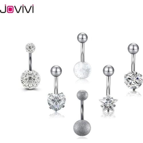 Jovivi 6 Pcs Sexy Navel Piercing Stainless Steel Rhinestone Navel Belly Button Rings 14Ga Women Belly Button Piercings Jewelry