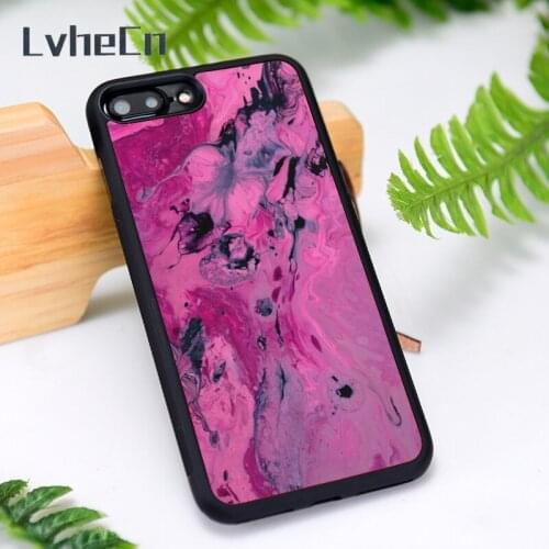 LvheCn Silicone Rubber Phone Case Cover for iPhone 6 6S 7 8 Plus X XS XR 11 12 Mini Pro Max Pink Marbled Art