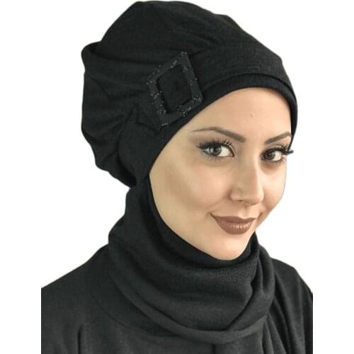 Islamic Clothing Hijab New 2021 Fashion Hijab Muslim Scarf Scarf Hat Scarf Ready Made Shawl Combination Turban Black Beret With