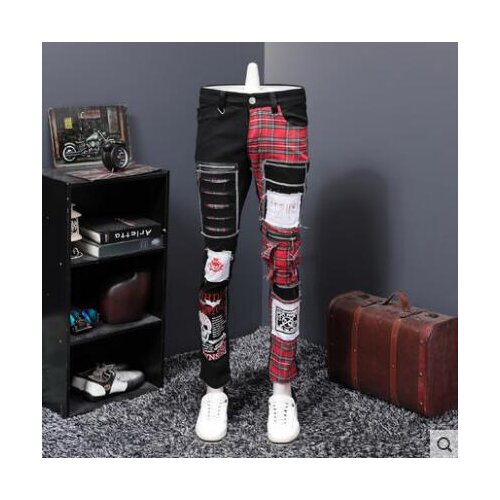 2020 Mens gothic non-mainstream skull print doodle personality straight gas hole punk pants singer costumes trousers 27-40