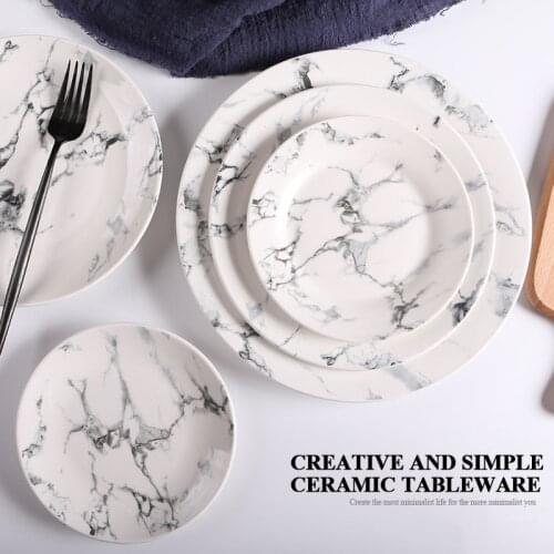 3 Pcs/set 6/8/10 inches Porcelain Flat Plate Sets Marble Dishes Ceramic Western Dinner Food Snack Steak Fruit Salad Plates