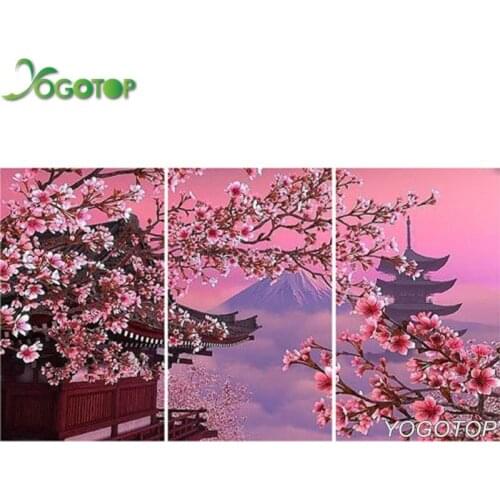 3pcs set 5d diamond painting cherry tree landscape full diamond embroidery square round drill 3d diamond mosaic home decor ML855