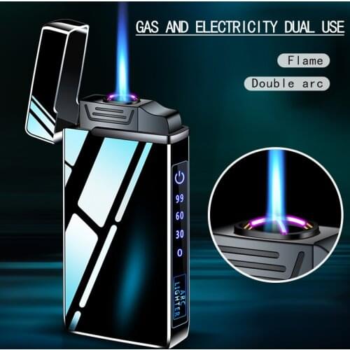 Inflatable Gas Windproof Lighter Jet Torch And Charging USB Double Use Arc Cigarette Lighter Two Way Personalized Gift For Men