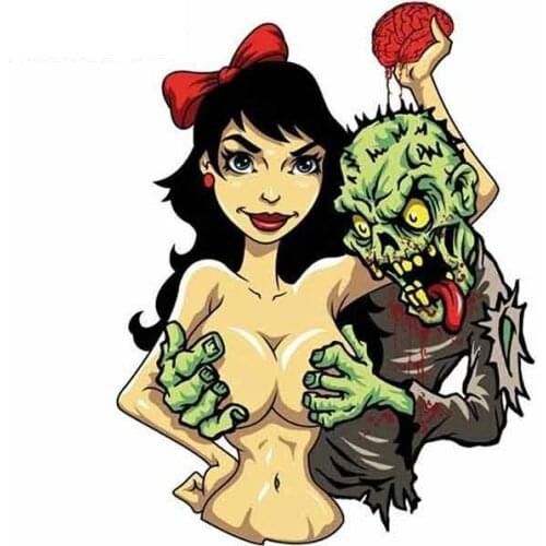 Cartoon Car Sticker Zombie with Sexy Girl Helmet Laptopcar Bumper Made In USA Decal Waterproof Cover Scratch 10cmX13cm