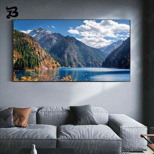 Canvas Painting Wall Art Landscape Mountain Canyon River Blue Sky Cloud Canvas Posters Prints for Living Room Office Home Decor