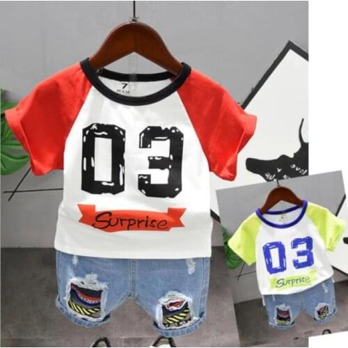 New Cotton Baby Short Sleeve T-shirt Set Summer Baby Boys And Girls Suit Cartoon Kids Clothing Set Childrens Suit 2-6Year