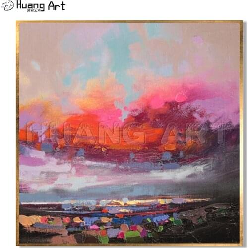 Wholesale Modern Colorful Surise Landscape Knife Oil Painting for Living Room Decor Handmade Seascape Canvas Painting