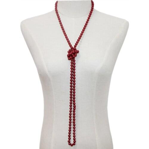 Fashion Simulated-Pearl Round Beads Long Chain Necklace for Women Statement Necklaces Glass Shell Pearl Gift Jewelry 56" A967