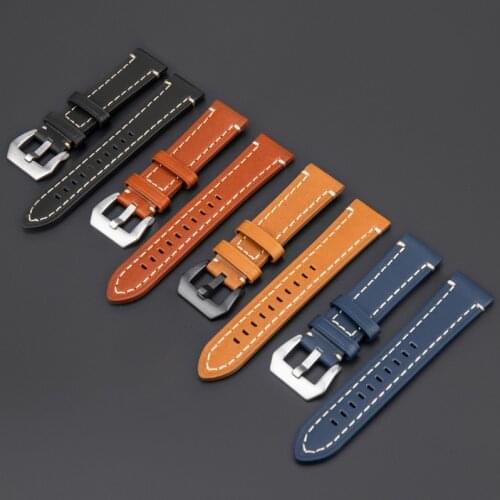 Leather Watch Strap 18mm 20mm 22mm 24mm Replacement Watchband Blue Brown With Stitches Suitable For Brands Of Watches
