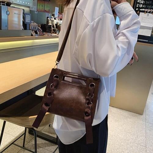 Solid Color PU Leather Crossbody Bags For Women Ribbon Design Simple Shoulder Bags Casual Ladies Travel Handbags And Purse