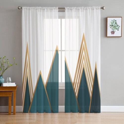 Triangular Mountain Shape Tulle Sheer Window Curtains for Living Room Kitchen Children Bedroom Voile Hanging Curtain