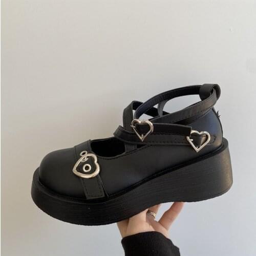 HOUZHOU 2021 Lolita Shoes Girls Platforms Black Kawaii JK Women Pumps Gothic Autumn