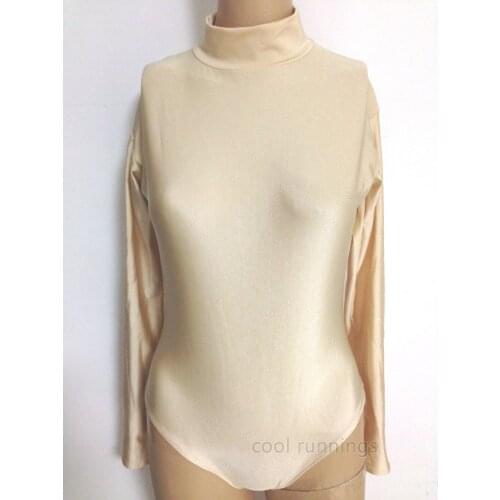 Adult Flesh Nude Spandex Turtleneck Long Sleeve Zentai Costume Dancewear Unitard leotard