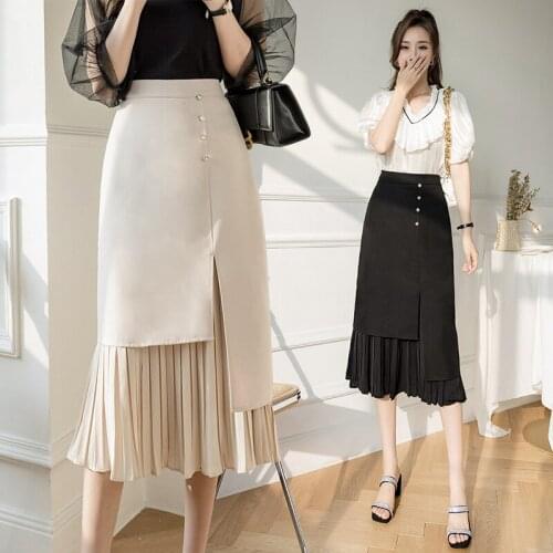 Elegant High Waist Irregular Pleated Skirt 2021 New Spring Summer Office Ladies Solid Color Slim Mid-Calf Wrap Hip Faldas