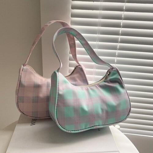 New Arrival Womens Trend Bag Plaid Printing Female Shoulder Underarm Bag Casual Ladies Shopper Small Hobos Purses and Handbag