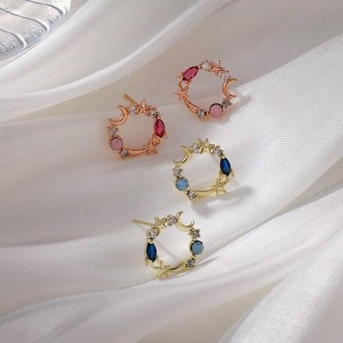 VSnow Korean Fashion Multicolor Ocean Stars Moon Dangle Earrings for Women Hollow CZ Zirconia Wreath Earrings Jewelry Pendientes