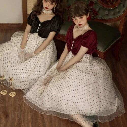 Gothic Vintage Lolita Dress Women Polka Dot Palace Princess Dresses Elegant Victorian Cute Party Dress Sweet French Dress