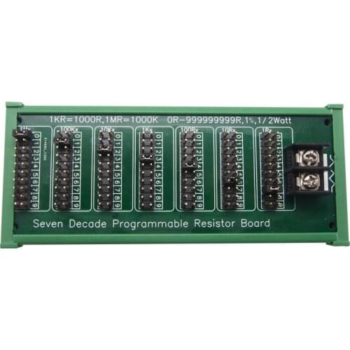 1R - 9999999R Seven Decade Programmable Resistor Board, Step 1R, 1%, 1/2 Watt, DIN rail mount resister board