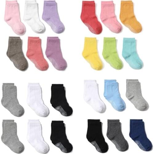 6 Pairs/lot Cotton Sock with Rubber Grips Childrens Anti-slip Boat Socks for Boys Girl 1-7 Years