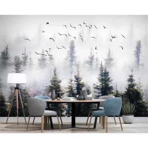 Beibehang Custom large 3d wallpaper mural hand-painted nature forest cloud bird wallpaper background wall painting 3d wallpaper