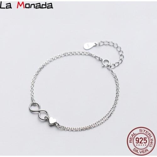 16cm-19cm Eight Heart Charm 925 Silver Bracelet For Women Girls Female Silver 925 Jewelry Woman Chain Bracelet On Hand Ladies