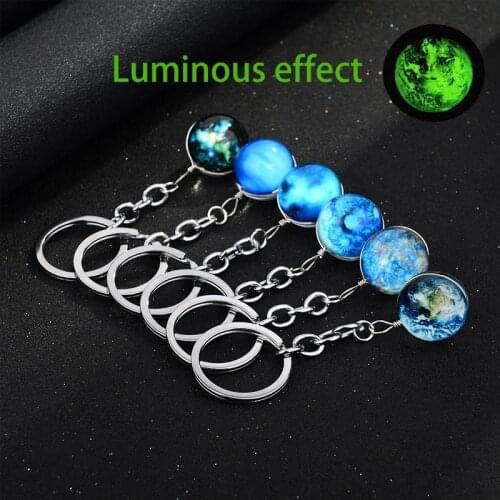 Earth Space Galaxy Universe Keychain Moon Star Glass Ball Keychain Planet Key Rings Solar Cartoon Pattern Jewelry Key Chain