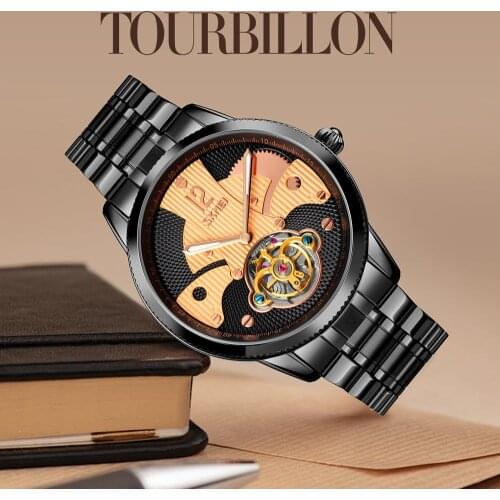 SKMEI 9205 Men Luxury Automatic Mechanical Wristwatches Waterproof Creative Tourbillon Dial Steel Male Clock Relogio Masculino