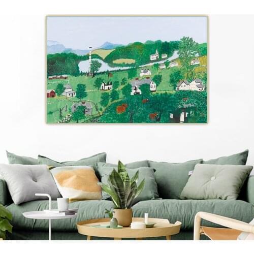 Citon Grandma Moses Anna Mary Robertson《Quiet Village》Canvas Art Oil Painting Artwork Poster Picture Wall Decor Home Decoration