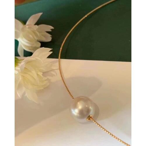 D506 Pearl Necklace Fine Jewelry Solid 18K Gold 11mm Nature Fresh Water White Pearls Pendants Necklaces for Women Presents