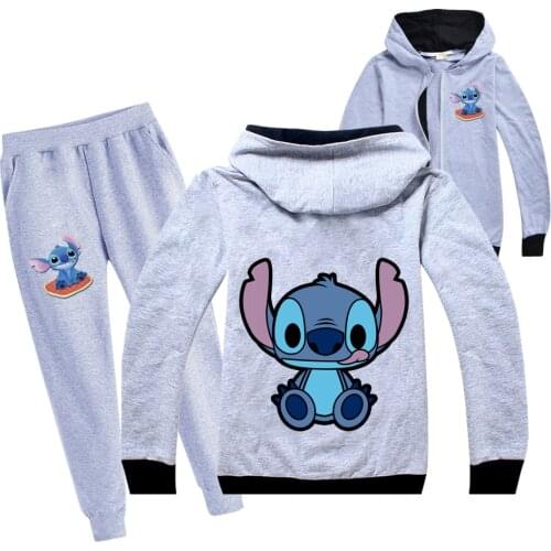 Disney Stitch Spring and autumn style childrens long sleeve zipper jacket + casual pants childrens suit