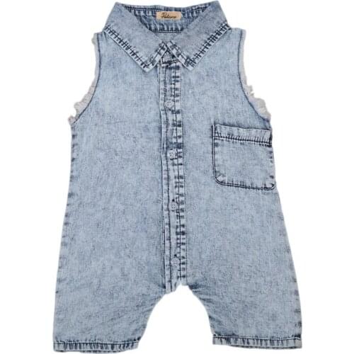Newborn Infant Baby Boys Denim Jeans Sleeveless One Piece Rompers Kids Boy Girl Jumpsuit Playsuit Summer Clothes Outfits Sunsuit