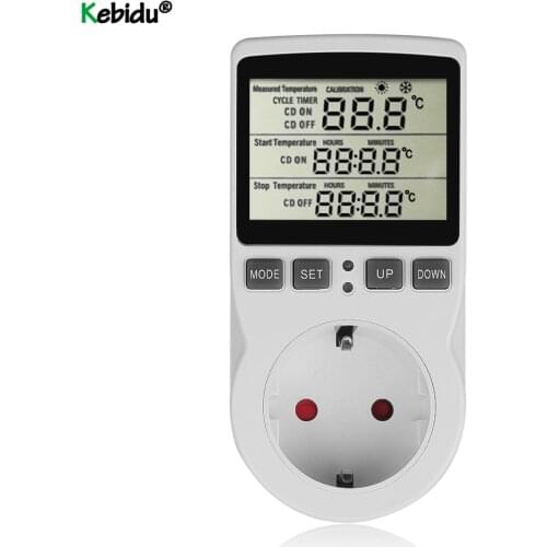 16A 220V Multi-Function Thermostat Digital Temperature Controller Socket Outlet With Timer Switch Sensor Probe Heating Cooling